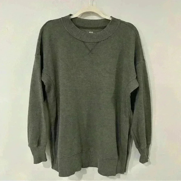 Aerie The Sweat Everyday Crew Neck Side Slit Forrest Green Oversized Sweatshirt - Picture 1 of 5